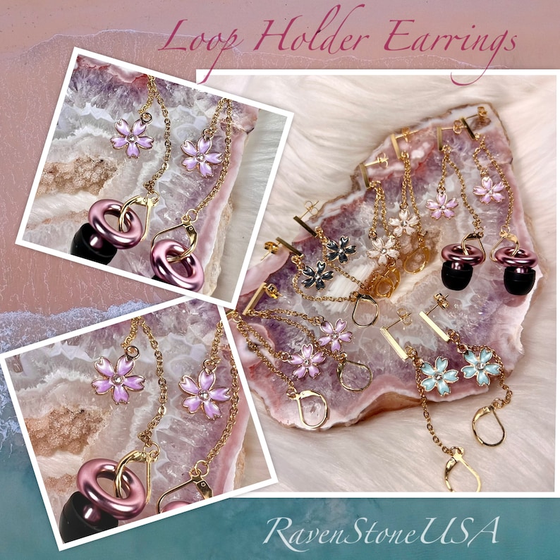 Mystery Box Loop Earplug Holder Earrings, dangle earring, stainless steel, sensory sensitivity, neurodivergent, concert, flower,moon, adh image 8