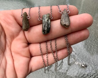 Raw Green Kyanite - Dainty Necklace - Stainless Steel - Hypoallergenic - Healing Crystals - Protection - Natural Gemstones - Witchy