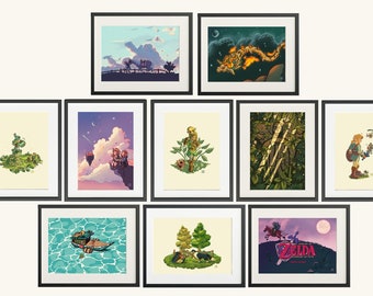 Set of 10 mini prints Zelda Breath of the Wild - Ocarina of Time - Wind Waker - Available Separately - A6 Postcard size - Wall decor