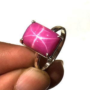 Handmade 925 Sterling Silver Pink Star Sapphire Baguette Ring (14x10 mm)