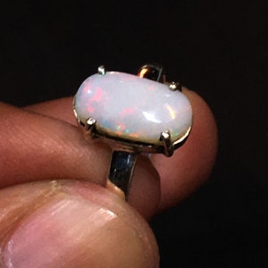 Natural Australian Opal Red Fire Gemstone Ring 925 Solid Sterling Silver Ring Opal Stone Size 12x7 mm Birthday Ring Gift Halloween Sale Ring