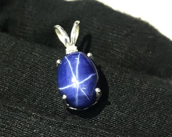 Blue Star Sapphire Gemstone Pendant 925 Solid Sterling Silver Pendant Handmade Blue Sapphire Stone Size 10x12mm Gift Mother day Sale Pendant