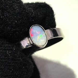 Natural Australian Doublet Opal Multi Fire Gemstone Ring 925 Solid Sterling Silver Ring Opal Stone Size 6x4 mm Gift Christmas Ring Jewelry