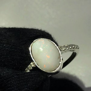 Australian Opal Ring: 925 Sterling Silver Multi Fire Gemstone (11x7 mm)