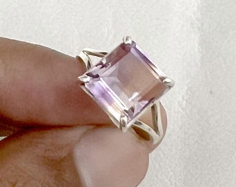 Handgjord ametrin ädelstensring: 925 sterlingsilver, fyrkantig sten