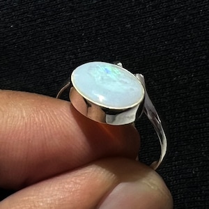 Natural Australian Opal Green Fire Gemstone Ring 925 Solid Sterling Silver Ring Nice AAA Opal Stone Size 10x8 mm Gift Father day Sale Ring