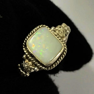 Amazing Natural Australian Opal Multi Fire Gemstone Ring 925 Solid Sterling Silver Ring Opal Stone Size 7x13 mm Gift Birthday,Promise Ring