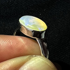 Australian Opal Ring: Blue Fire Gemstone, 925 Sterling Silver (12x8 mm)