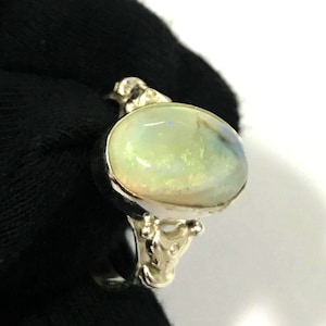 AAA Natural Australian Opal Green Fire Gemstone Ring 925 Solid Sterling Silver Ring Opal Stone Size 10x15 mm Gift Wedding,Promise Ring