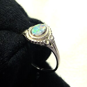 Australian Opal Ring: 925 Sterling Silver, Multi Fire Gemstone (6x4 mm)