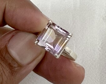 Handgjord ametrin ädelstensring: 925 sterlingsilver, fyrkantig sten