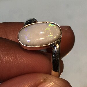 Australian Opal Ring: 925 Sterling Silver, Multi Fire Gemstone (12x7 mm)