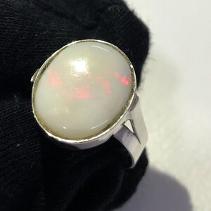 Australian Opal Red Fire Ring: 925 Sterling Silver, Oval Cabochon (16x15 mm)