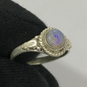 Australian Opal Sterling Silver Ring: Blue Fire Gemstone, Size 5x5 mm