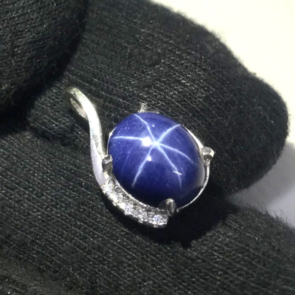 Blue Star Sapphire Gemstone Pendant 925 Solid Sterling Silver Pendant Handmade Blue Sapphire Stone Size 9x11 mm Gift Mother day Sale Pendant