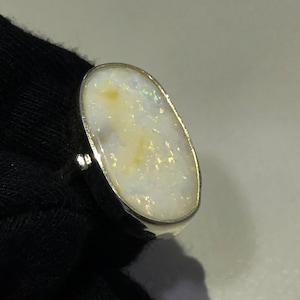 Anillo de ópalo australiano natural multi fuego, plata de ley maciza 925, hermoso ópalo de 12 x 21 mm, regalo de Diwali.