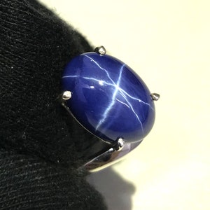 Oval Blue Star Sapphire Ring: 925 Sterling Silver, 10x14mm Gemstone (Birthday Gift)