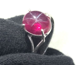 Handmade Red Star Ruby Ring: 925 Sterling Silver, Oval Stone (11x9 mm)