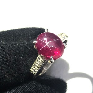 Handmade Red Star Ruby Ring: 925 Sterling Silver, Oval Stone (10x8 mm)