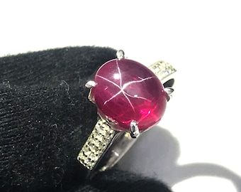 Handmade Red Star Ruby Ring: 925 Sterling Silver, Oval Stone (10x8 mm)