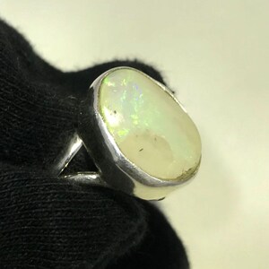 Australian Opal Sterling Silver Ring: Green Fire Gemstone (12x15 mm)