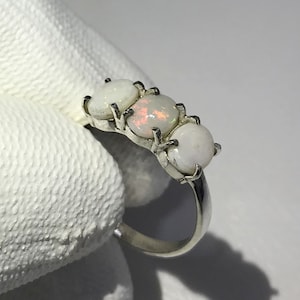 Australian Opal Sterling Silver Ring: Multi Fire Gemstone, Size 5x7mm