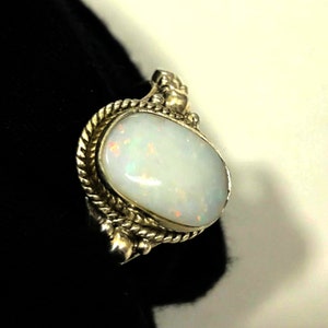 Natural Australian Opal Multi Fire Gemstone Ring 925 Solid Sterling Silver Ring Opal Stone Size 8x12 mm Gift Birthday,Promise Ring