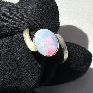 Australian Opal Sterling Silver Ring: Red Fire Gemstone, Size 10x8 mm