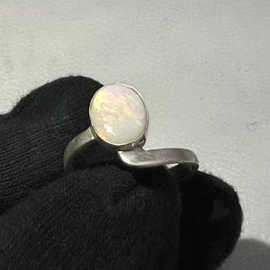Australian Opal Sterling Silver Ring: Red Fire Gemstone, Oval Cabochon
