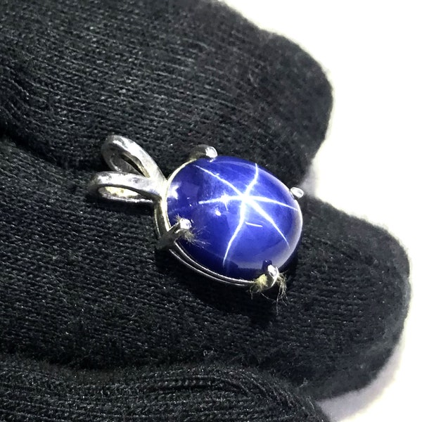 Pendentif saphir étoilé bleu en argent sterling 925 fait main saphir bleu taille 12 x 10 mm cadeau Eid vente pendentif