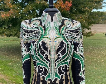 Best Selling Green  Black Western Show Jacket | Rodeo Queen Dress | Horse Riding Showmanship and Sportsmanship Show Jacket Show Shirt