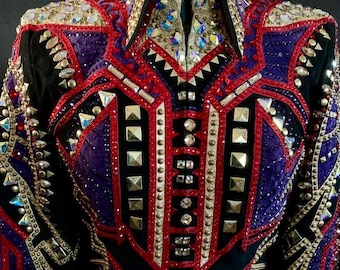 Veste de concours western rouge or la plus vendue | Robe de reine de rodéo | Veste de concours pour l'équitation et l'esprit sportif, chemise de concours