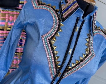 Chemise de concours western lavande la plus vendue | Robe de reine de rodéo | Veste de concours pour l'équitation et l'esprit sportif Chemise de concours en taffetas