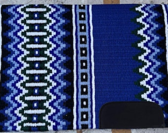 Royal Blue   Handmade Western Saddle Blanket Ranch Pad Show Pad Newzealand Wool Show Pad   / Yucca Pad for Horse riding Custom Blue 34X42