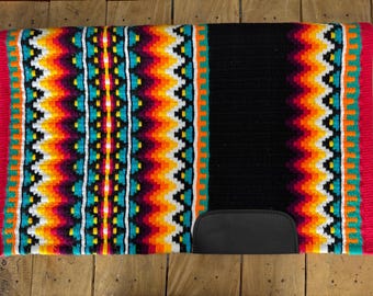 Black Orange Red Teal Handmade Western Saddle Blanket Ranch Pad New Zealand Wool Show Pad/Yucca Pad for Horse riding Custom 34X42
