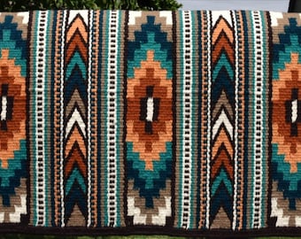 Ręcznie robiony koc siodłowy Western Ranch Pad Show Pad Newzealand Wool Show Pad / Yucca Pad do jazdy konnej Custom Orange Teal Black 34X42