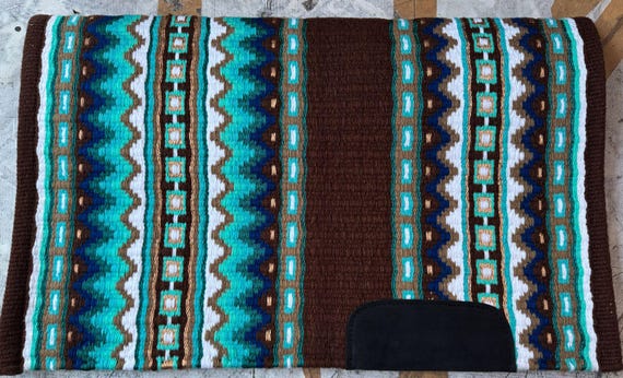 Hand-Loomed New Zealand Wool Saddle Blanket - Turquoise Western Show Pad 34X42