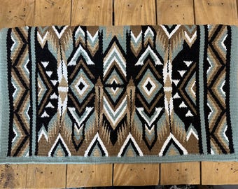 Handmade Western Saddle Blanket Ranch Pad Show Pad Newzealand Wool Show Pad   / Yucca Pad for Horse riding Black Mint Green Ivory 34X42