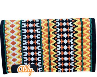 SvartKellyGrönOrangeGulHandgjord Western Saddle Blanket Ranch Pad Sho PadNyaZeeland Wool ShowPad/Yucca Pad för ridningAnpassad 34X42