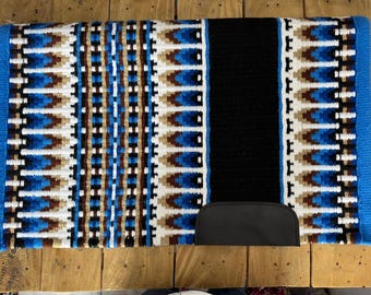 Black Blue Ivory Handmade Western Saddle Blanket Ranch Pad New Zealand Wool Show Pad/Yucca Pad for Horse riding Custom 34X42