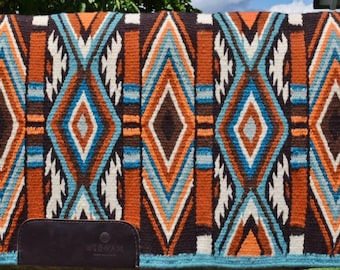 Handmade Western Saddle Blanket Ranch Pad Show Pad Newzealand Wool Show Pad   / Yucca Pad for Horse riding Custom Green White Camel 34X42