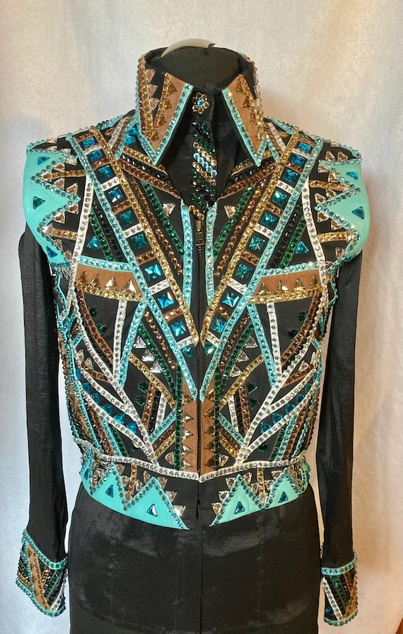 Best Selling Black Western Show Shirt | Rodeo Queen Dress | Horse Riding Showmanship and Sportsmanship Show Jacket Show Pad Taffeta Shirt