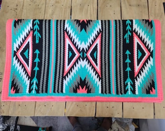 Handmade Western Saddle Blanket Ranch Pad Show Pad Newzealand Wool Show Pad   / Yucca Pad for Horse riding Custom Pink Turquoise Grey 34X42
