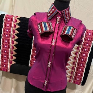 Best Selling Pink Western Show Shirt | Rodeo Queen Dress | Horse Riding Showmanship and Sportsmanship Show Jacket Show Pad Taffeta Shirt