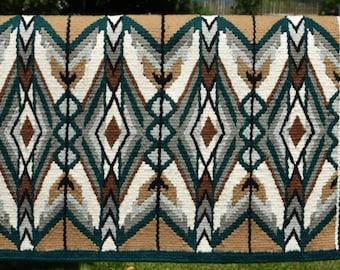 Handmade New Zealand Wool Western Saddle Blanket, Green White Camel (34X42)