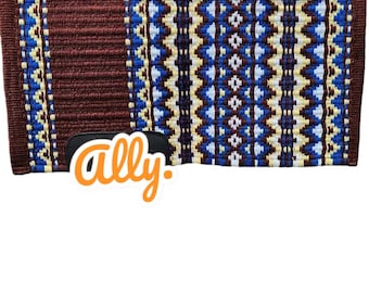 maroon, blue, white, and gold Handmade Western Saddle Blanket Ranch Pad New Zealand Wool Show Pad/Yucca Pad for Horse riding Custom 34X42