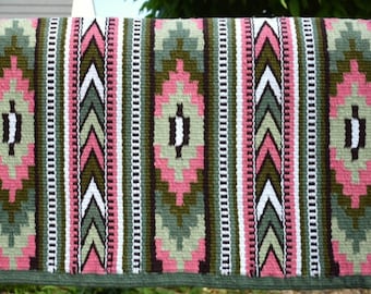 Sage Green Pink Green Handmade Western Saddle Blanket Ranch Pad Show Pad Newzealand Wool Show Pad / Yucca Pad for Horse riding Custom 34X42