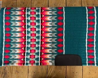 Black Pink Teal Handmade Western Saddle Blanket Ranch Pad New Zealand Wool Show Pad/Yucca Pad for Horse riding Custom 34X42