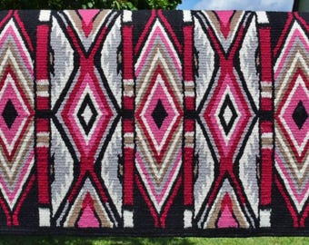 Handmade New Zealand Wool Saddle Blanket, Pink & Black Ranch Pad (34X42)