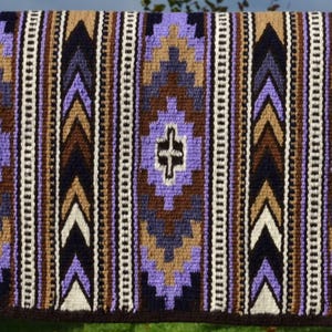 Handwoven Wool Saddle Blanket, Purple Brown Ranch Pad (34x42)